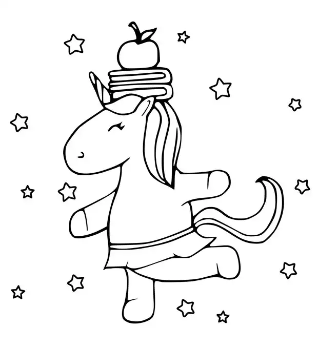 Einhorn mit Bücher Ausmalbild