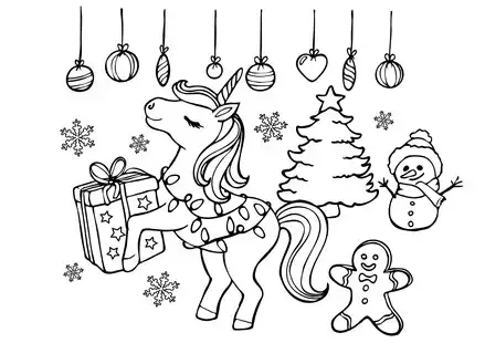 Einhorn und Weihnachten Ausmalbild